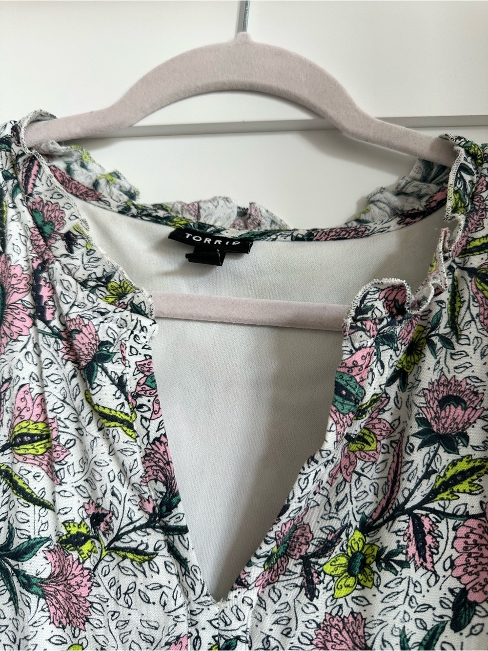 Torrid White Floral Midi Dress with Pink and Green Accents - Picture 4 of 4